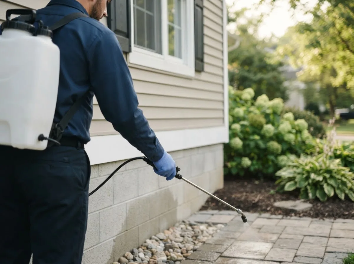 Pest control technician inspecting a home in Crivitz, WI